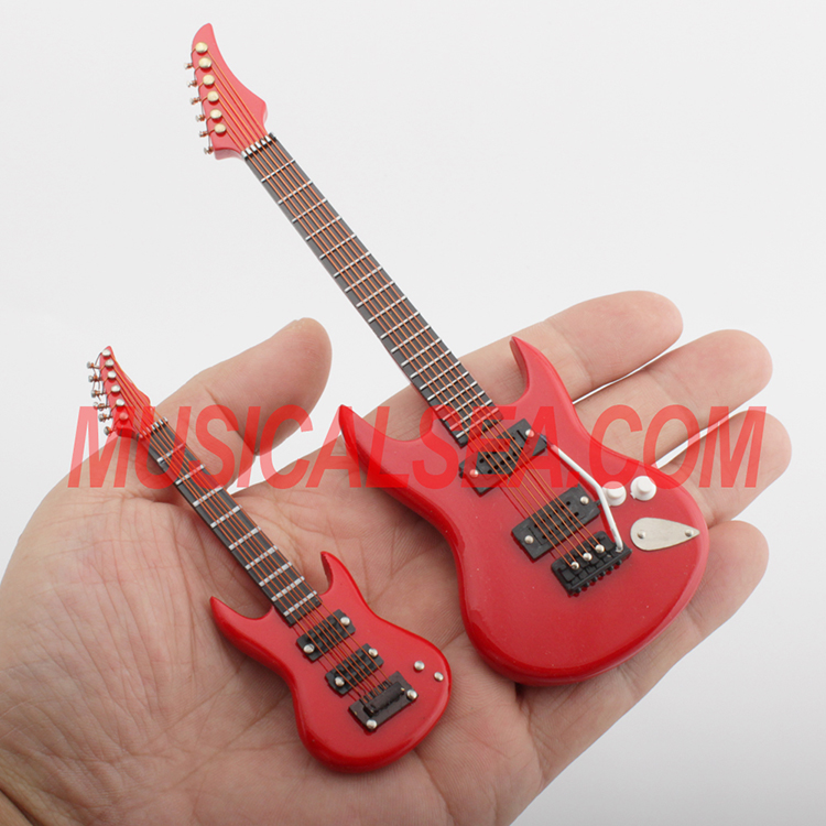 Miniature red guitar wooden craft gift for de